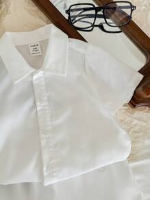 SHEIN Baby Boy Solid Color Short Sleeve Polo Shirt, Shorts, And Jacket Set Suitable For Formal Occasions Such As Weddings, Banquets, 1st Birthday Celebrations