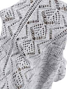EMERY ROSE Cardigan tejido de unicolor con huecos, de longitud media, ideal para vacaciones y tiempo libre - Gris Claro - View 7