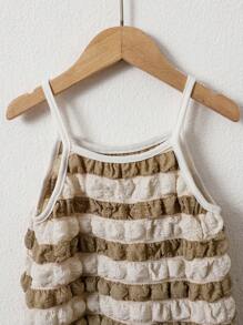 SHEIN Combinaison décontractée pour fille rayée avec bretelles, texture décontractée, été - Multicolore - Voir 3