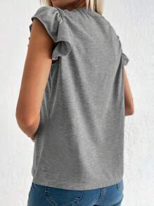 T-shirt unicolore à volants - Gris - Voir 2