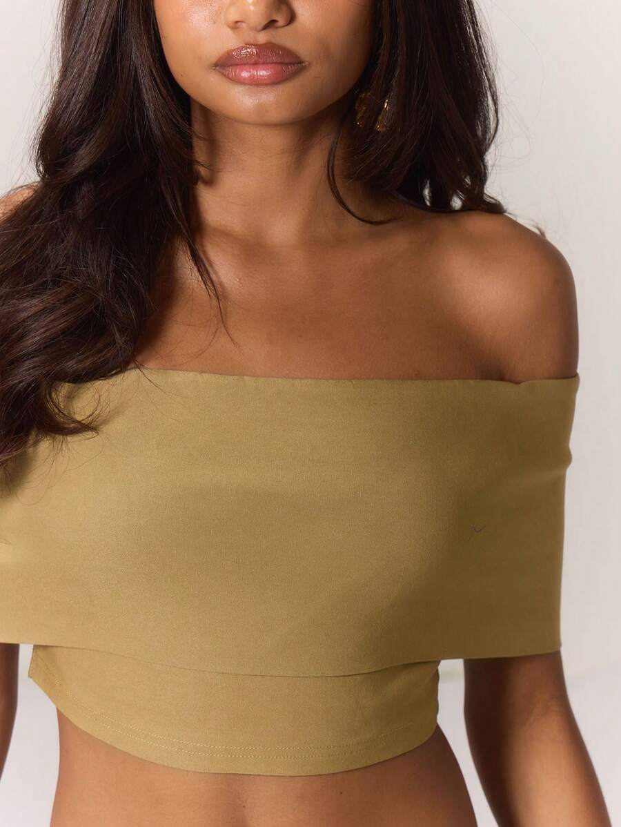 MUSERA Áo croptop ôm sát màu trơn, hở vai, thích hợp mặc đi chơi, dự lễ hội, mùa xuân, lễ Phục sinh, nghỉ hè. - màu xanh lá - Xem 1