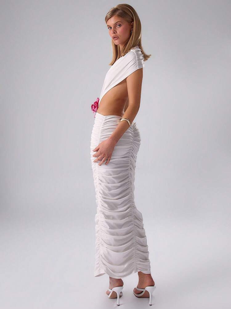 Slinky Ruched Floral Maxi Dress Spring Sexy Cute Summer Long Dress Elegant Graduation Prom