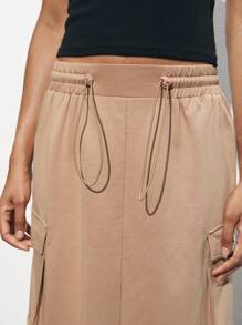 Maija Women Casual Drawstring Waist Practical Pocket Design Skirt - Grey - View 4