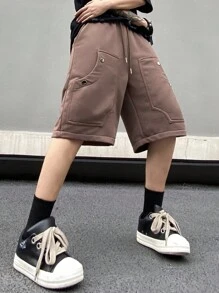 Manfinity EMRG Men's Solid Color Drawstring Waist Casual Fit Casual Shorts