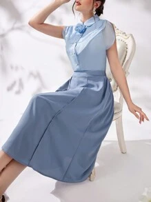 Modelyn Elegant Women's 3D Floral Decorated Top And Skirt Set