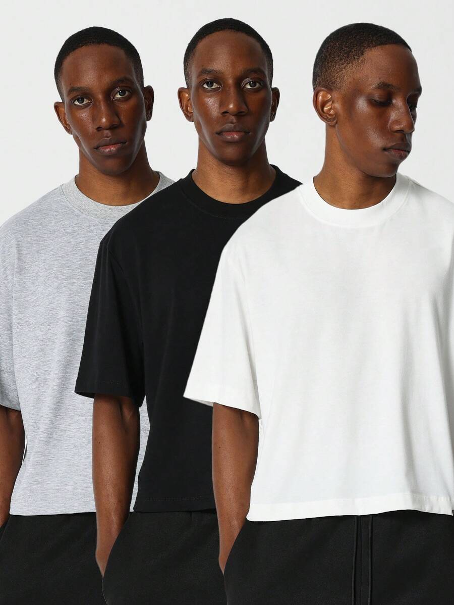 SUMWON 3 件装短款修身基本款 T 恤 - 彩色 - 查看 1