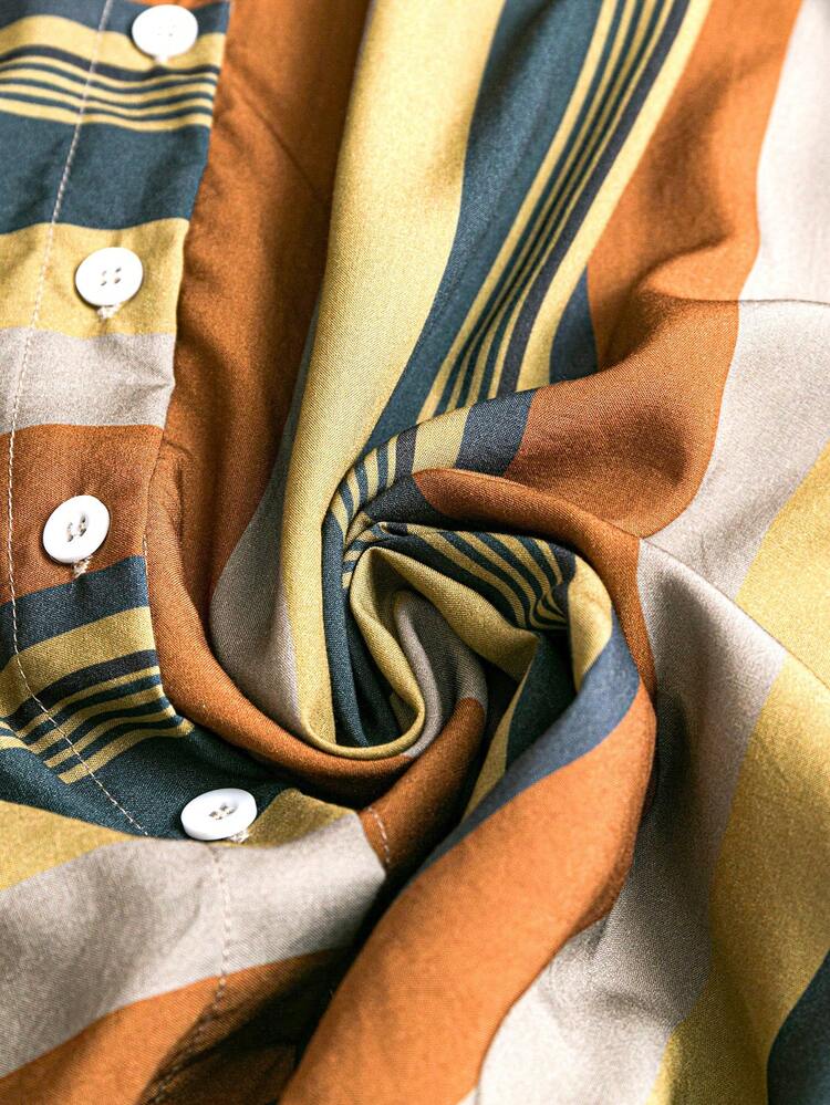 Plus Size Women's Yellow Striped Shirt, Summer