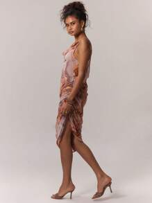 MUSERA 性感抽象印花高领中长连衣裙，优雅春夏度假派对装扮 - 彩色 - 查看 3