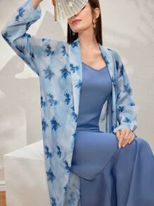 Modelyn Women's Elegant Spaghetti Strap Long Dress And Printed Cover Up 2-Piece Set, Summer Fall Cloth For Women - Blue - View 4