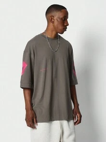 SUMWON Camiseta con ajuste oversize con gráfico impreso de California - Gris Oscuro - Ver 2