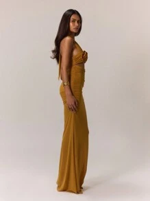 SHEIN X Scheana MUSERA 优雅网纱花卉拼接露背长裙，适合度假、夏季婚礼宾客、海滩度假、伊比沙岛音乐节、西部风情之夜、婚礼宾客、优雅、约会之夜、秋季、冬季派对、夏季穿搭