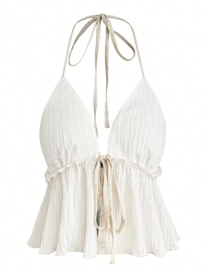 Flirla 大尺碼度假風格蕾絲邊細肩帶背心