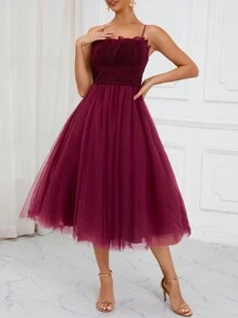SHEIN Belle Váy thời trang nữ màu đỏ tía, váy dự tiệc cưới, váy dạ hội - Màu Đỏ Sâu - Xem 7