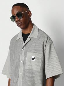 SUMWON Boxy Fit Striped Shirt With Pocket