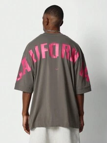 SUMWON Camiseta con ajuste oversize con gráfico impreso de California - Gris Oscuro - Ver 1