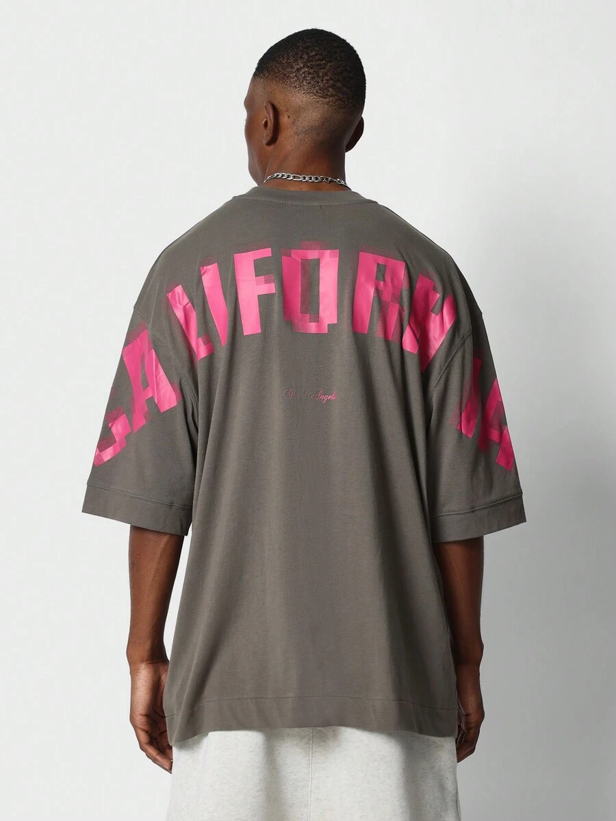 SUMWON Camiseta con ajuste oversize con gráfico impreso de California - Gris Oscuro - Ver 1