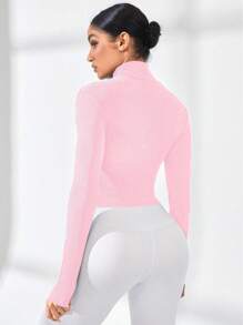 Gameset SHEIN Sport Solid Color Zipper Stand Collar Tight-Fitting Long Sleeve Sports Jacket Workout Jacket - Pink - View 2