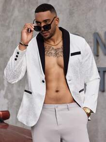 Manfinity Mode Men's Color-Block Shawl Collar Long Sleeve Single Button Casual Blazer Coat