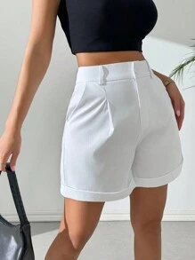 Chiquease Pantalones cortos casuales acampanados de línea A de unicolor para mujer, verano