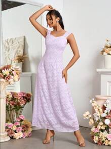 SHEIN Belle Solid Color Elegant Bridesmaid Dress With Thick Shoulder Straps, Sleeveless And Summer Style - Mauve Purple - View 5