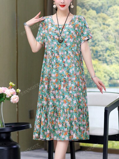 New Casual Loose Printed Midi Dress For Women