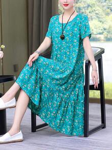 女性新款休閒印花寬鬆中長裙