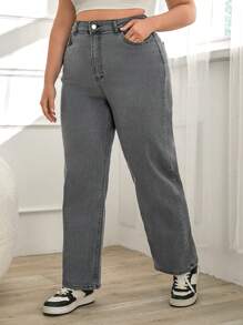 SHEIN Cottnline Fashionable Loose Solid Color Jeans For Plus Size Women - Grey - View 3