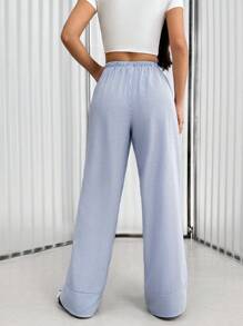 Flirla Pantalones rectos con cintura de cordón y diseño de rayas casual - Azul - Ver 2