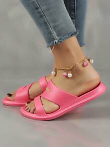 Sandalias de plástico para mujer, ligeras para el verano, anti-deslizantes, resistentes al desgaste y para usar en el baño - Rosa Fucsia - Ver 5