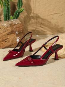 On feet& in love Fall/Winter 2025 Women's Fashion Elegant Heel Strap Pointed Toe Slingback Stilettos, Versatile For Office Wear And Formal Dresses,Elegant,Women Pumps,Elegant