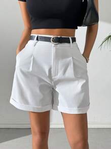 Chiquease Pantalones cortos casuales acampanados de línea A de unicolor para mujer, verano