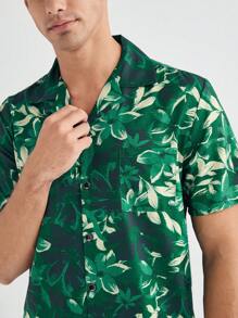 男士全印花短袖衫和短褲家居服套裝 - 綠色 - 查看 6