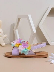 Sandalias planas de encaje floral para niñas de verano al aire libre, cómodas y versátiles con transpirabilidad