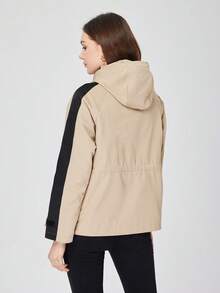 女士短款连帽休闲风衣夹克 - 駝色 - 查看 2