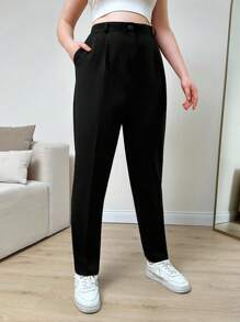 RueChic Cao eo Xếp li Bộ đồ Quần - màu đen - Xem 5
