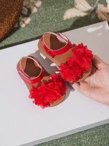 New Comfortable Floral Princess Sandals For Toddler Girls, Spring Summer, Casual Fashionable All-Match Walking Shoes - Red - View 5