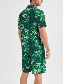 男士全印花短袖衫和短褲家居服套裝 - 綠色 - 查看 3