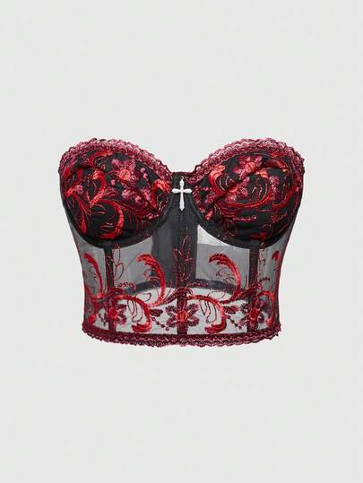 Goth Top tube à imprimé floral de style gothique sombre pour femmes, pièce à superposer
