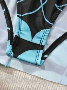 THE POWERPUFF GIRLS X SHEIN Plus Size 2pcs/Set Stretch Knit Casual Cartoon And Butterfly Print Bikini Set , Summer Beach - Multicolor - View 4