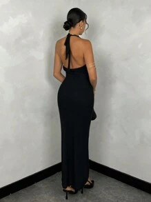 SHEIN BAE Women's Draped Neck Fishtail Dress/Pink Backless Dress/Island Resort Dress/Beach Resort Dress/Summer Dress/Birthday Party Dress/Hawaii/Beach Vacation Outfits /Vacay Outfits Women/Vacation Outfits Woman /Birthday Dresses For Women/Birthday Outfits For Women