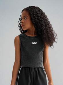 SHEIN Tween Girl Knitted Cropped Tank Top With Snowflake Distressed Print Pattern - Multicolor - View 5