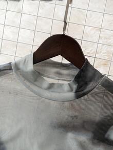 SHEIN Essnce Women's Fashion Printed Mesh Long Sleeve Bodysuit - Grey - View 4