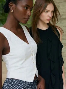 Maija Women Summer Casual Solid Textured Single-Breasted Suit Vest - Beige - View 11