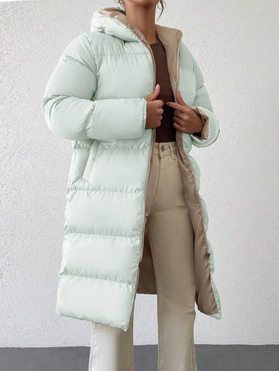 SHEIN Cottnline Zipper Front Hooded Puffer Coat - Mint Green - View 1