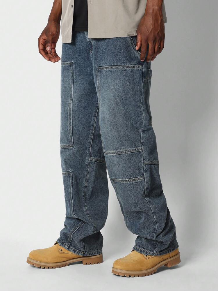 ☆AVANDRESS☆ Carpenter Loosefit denim pants 2COL AV41PT38 Super Dark Baggy Carpenter Jeans — Neo Blue