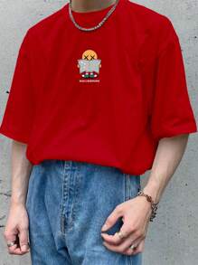 Claim Dot Men Summer Cartoon Letter Printed Round Neck Short Sleeve Casual T-Shirt