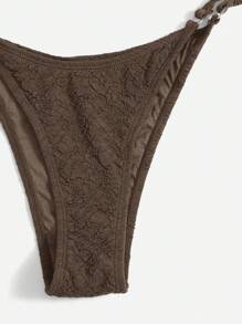 SHEIN Swim 女性度假無肩帶比基尼套裝，帶有環形連接件，純色，性感兩件式泳衣，夏日海灘泳裝 - 咖啡棕 - 查看 3
