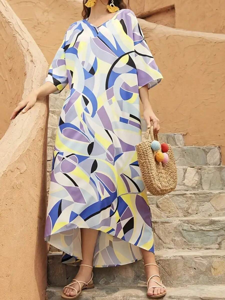 Women's Vacation Leisure Long Printed Dress (Random Pattern) - Multicolor - View 1