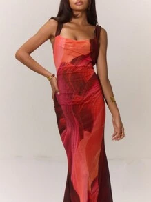 MUSERA Elegant Colorblock Print Mermaid Hem Maxi Dress Vacation Summer Graduation Wedding Guest Beach Wedding Guest, Elegant, Date Night , , Fall, Winter Party - Multicolor - View 5