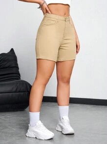 SHEIN EZwear 女性休閒百慕大牛仔短褲，帶口袋